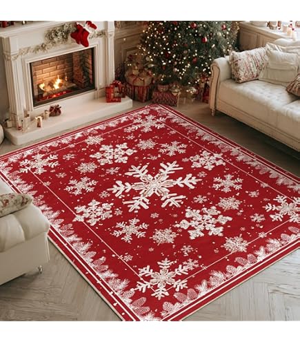 Amazon.com: Washable Vintage Floral Christmas 5x7 Area Rugs Non